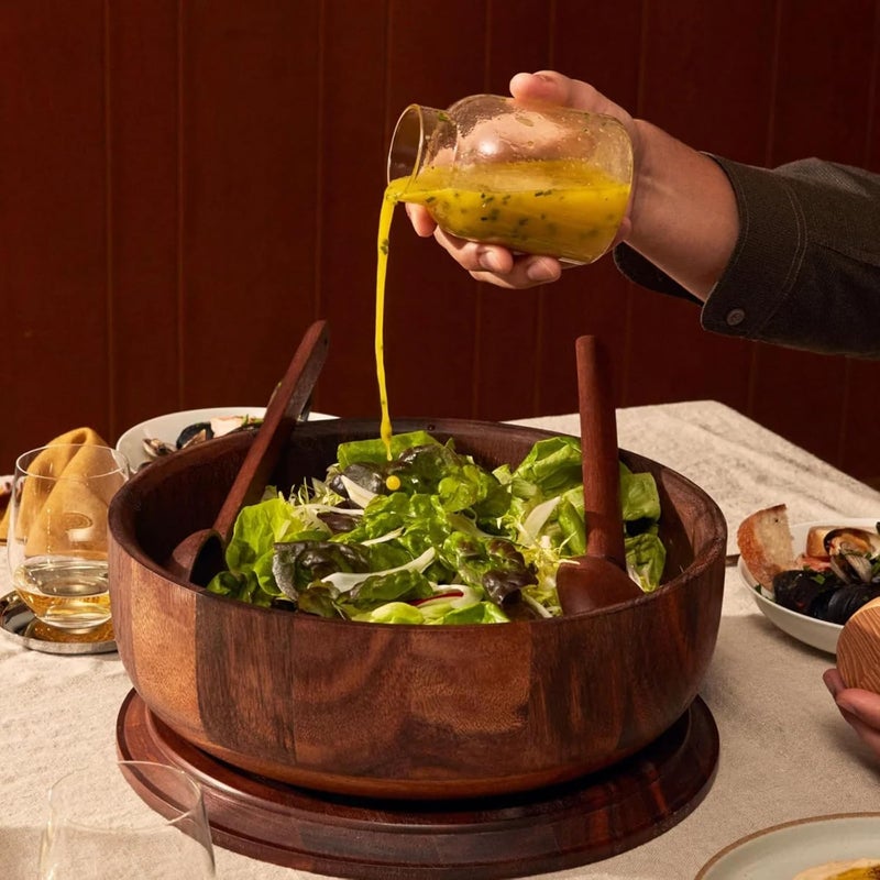 Holcomb Studio Totter Salad Dressing Shaker | Handblown Glass Mixer Ash Wood Lid & Silicone Gasket Leak-Free Emulsifying | Prep, Store & Serve Dressings Modern Minimalist Dinner Table Hostess Gift - Image 3